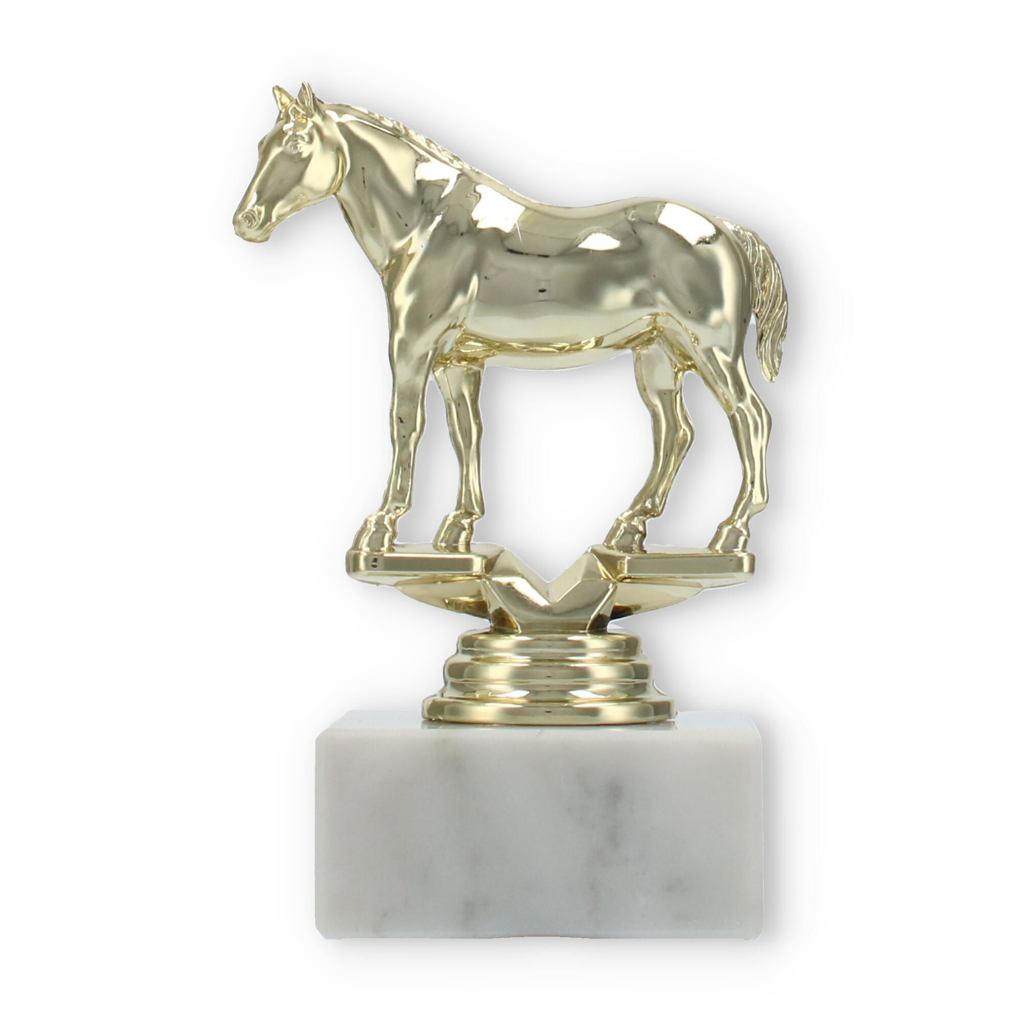 Pokal Kunststofffigur Quarter Horse gold auf weißem Marmorsockel 12 7cm