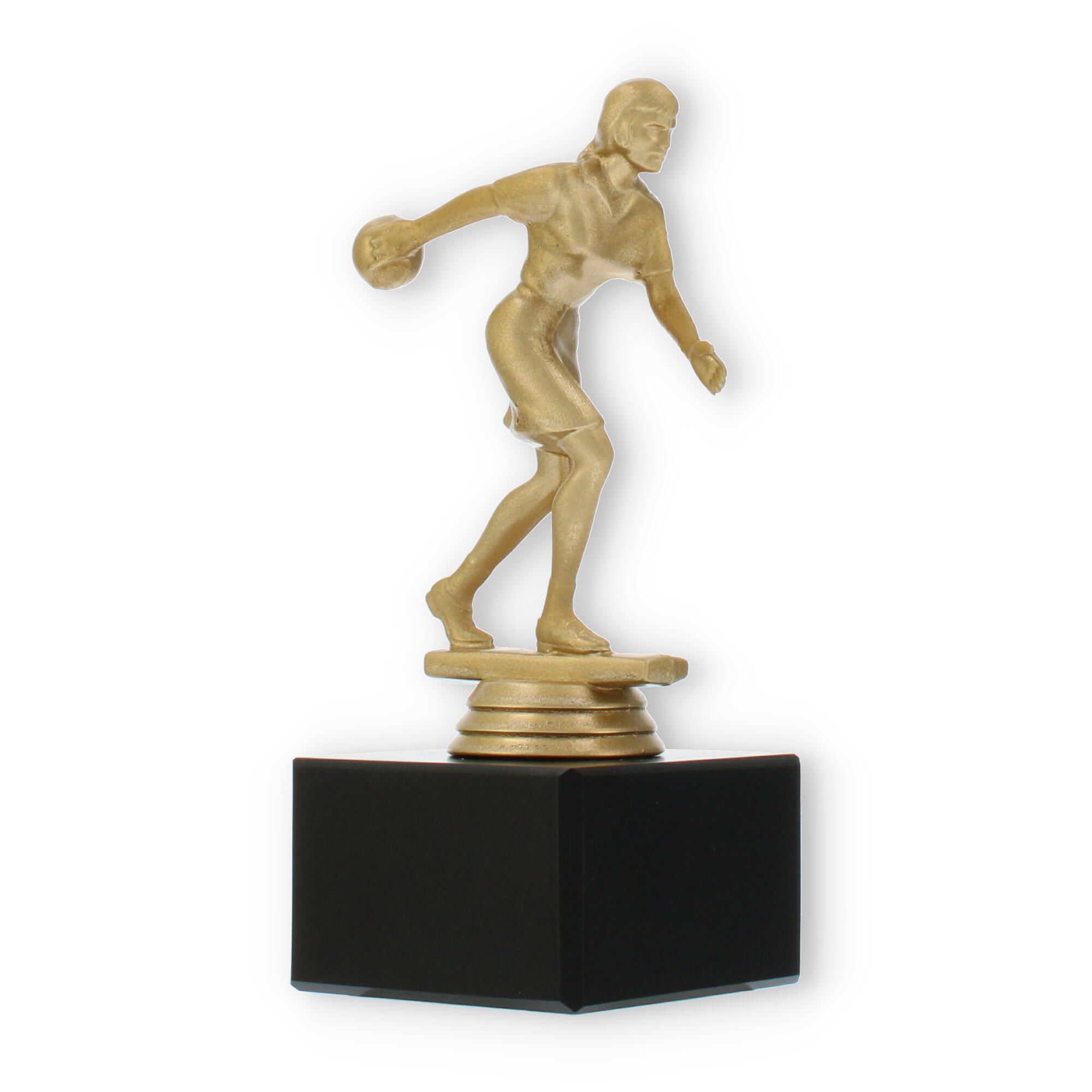 Pokal Kunststofffigur Bowlingspielerin Goldmetallic Auf Schwarzem