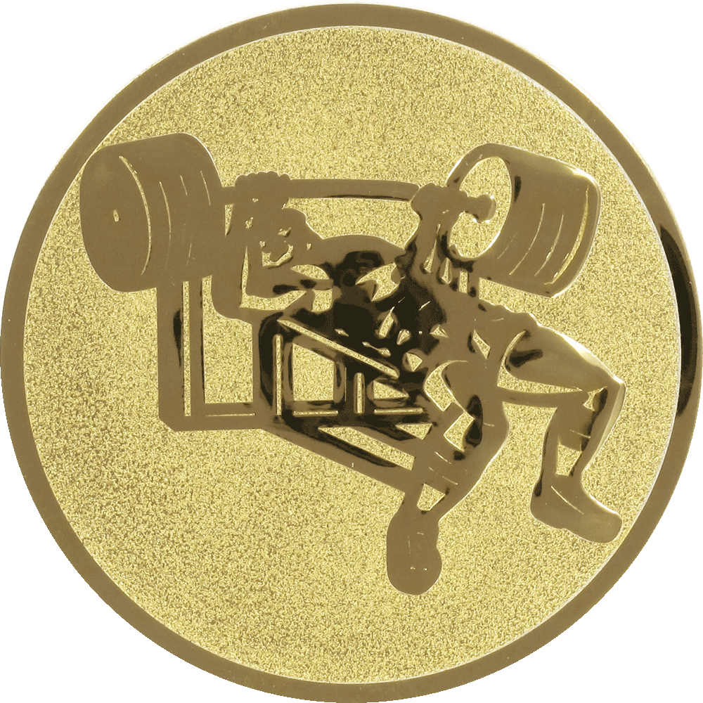 Gold-colored embossed aluminum emblem 50mm – Bench press