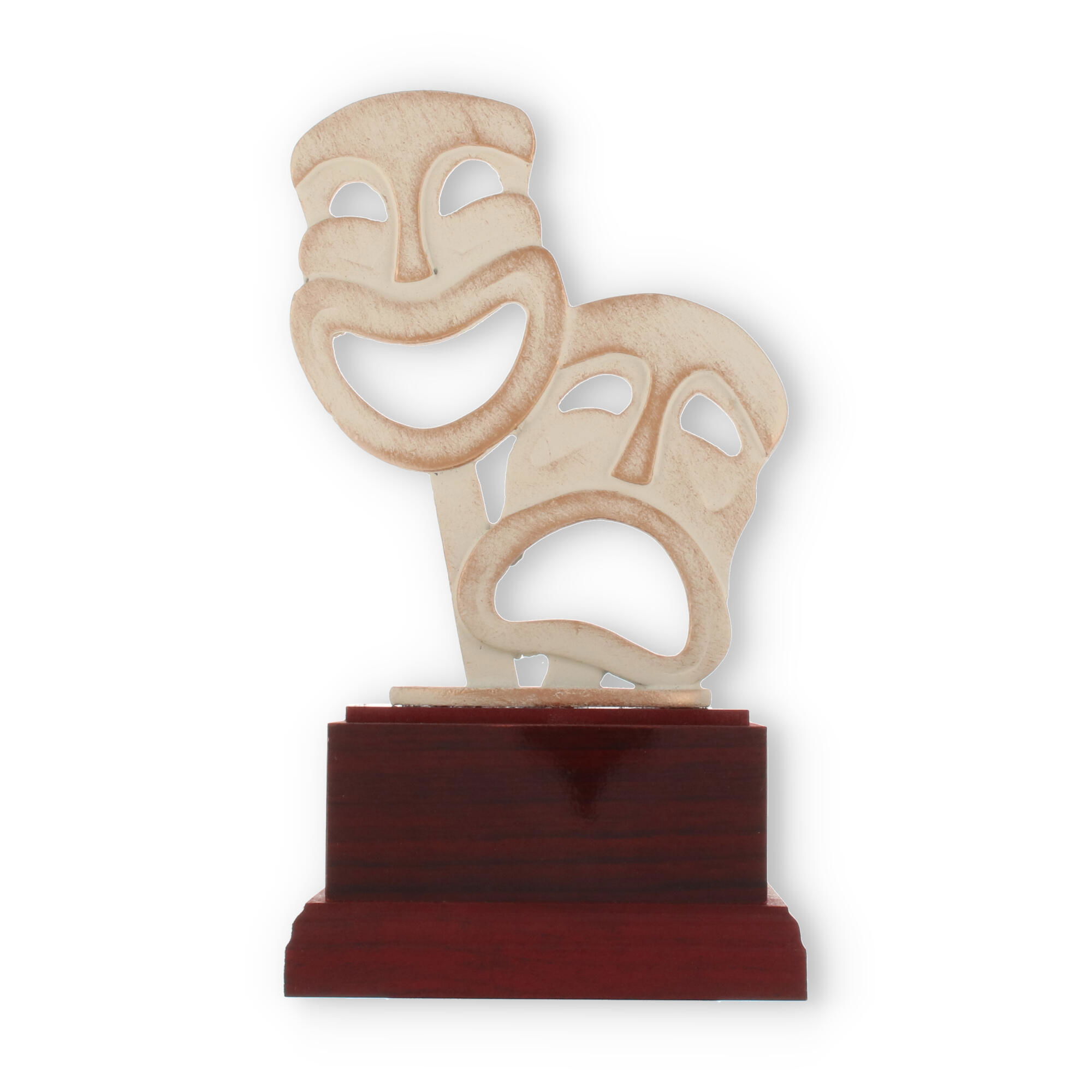 Coppa Zamak figura Maschere moderne oro e bianco su base di legno di mogano  18,7cm, Trofei