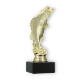 Trophy plastic figure standing perch gold on black marble base 18,4cm
