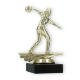 Pokal Kunststofffigur Bowling Damen gold auf schwarzem Marmorsockel 14,4cm