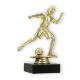 Pokal Kunststofffigur Mädchenfußballerin gold auf schwarzem Marmorsockel 14,5cm