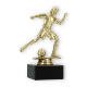 Pokal Kunststofffigur Mädchenfußballerin gold auf schwarzem Marmorsockel 15,5cm