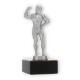 Trophy metal figure bodybuilder silver metallic on black marble base 15.4cm