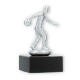 Trophy metal figure bowling men silver metallic on black marble base 12.3cm