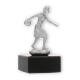 Coppa in metallo con figure di donne che giocano a bowling in argento metallizzato su base di marmo nero 12,3 cm