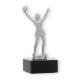 Trofeo de metal figura animadora plata metálica sobre base de mármol negro 15,3cm
