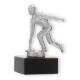 Trophy metal figure curling stick men silver metallic on black marble base 12,3cm
