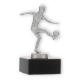 Trophy metal figure footballer silver metallic on black marble base 13.3cm