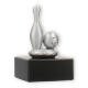 Cone de figura metálico troféu e bola de prata metálica sobre base de mármore preto 10,0cm