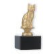 Troféu figura metálica em ouro de gato sobre base de mármore preto 13,5cm