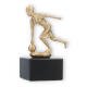 Trophy metal figure skittles ladies gold metallic on black marble base 13.6cm