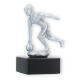 Coupe Figurine en métal Quilles Femme argent métallique sur socle en marbre noir 12,6cm