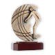 Coppa zamak figura giocatore di petanque oro antico su base in legno di mogano 19,3cm