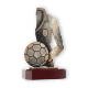 Coppa zamac figura attrezzatura da calcio oro antico su base in legno di mogano 22,5cm