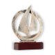 Trofeo figura zamak velero oro viejo sobre base madera caoba 19,5cm