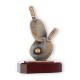 Trofeo zamak figura ping pong murciélago oro viejo sobre base madera caoba 20,5cm