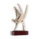 Troféu zamak figura de judoca velho dourado sobre base de madeira de mogno 24,5cm