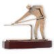 Troféu zamac figura de bilhar antigo jogador de bilhar dourado sobre base de madeira de mogno 17,8cm