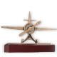 Trophy zamac figure propeller plane old gold on mahogany wooden base 16,5cm