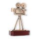 Troféu Zamak figura câmara de vídeo ouro velho sobre base de madeira cor de mogno 21,3cm