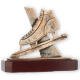 Coppa zamak figura pattinaggio su ghiaccio oro antico su base in legno color mogano 16,2cm