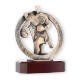 Trofeo zamak figura boxeador en corona oro viejo sobre base madera caoba 18,5cm