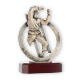 Trofeo zamak figura karate en corona oro viejo sobre base madera caoba 21.3cm