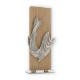 Troféu zamak figura de peixe prata em tábua de madeira 25,0cm