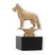 Coppa in metallo con figura di cane da pastore oro metallizzato su base di marmo nero 13,5 cm