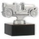 Troféu figura metálica clássica de carro metálico prata sobre base de mármore preto 9,0cm