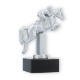 Trofeo de metal figura saltador plata metálica sobre base de mármol negro 14,5cm