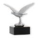Troféu figura metálica de pomba voadora prata metálica sobre base de mármore preto 12,0cm