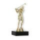Pokal Kunststofffigur Golf Damen gold auf schwarzem Marmorsockel 15,0cm