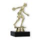 Pokal Kunststofffigur Bowlingspielerin gold auf schwarzem Marmorsockel 13,7cm