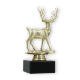 Trofeo figura de plástico ciervo dorado sobre base de mármol negro 16,3cm