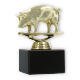 Troféu figura de plástico dourado porco sobre base de mármore preto 11,6cm