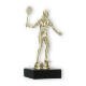 Pokal Kunststofffigur Badmintonspielerin gold auf schwarzem Marmorsockel 15,0cm