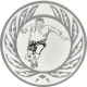 Emblème en aluminium gaufré argent 25mm - Joueur de foot en couronne