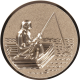 Bronze embossed aluminum emblem 25mm - Angler in a boat 3D