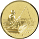 Aluminum emblem embossed gold 50mm - Angler in a boat 3D