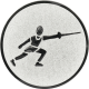 Alu emblem embossed silver 25mm - fencing pictogram
