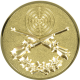 Alu emblem embossed gold 50mm - Crossed guns 3D