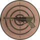 Emblème en aluminium gaufré bronze 25mm - pistolet devant une cible