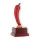 Troféu figura de resina pimenta vermelha sobre base de madeira cor de mogno 21,0cm