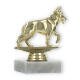 Pokal Kunststofffigur Schäferhund gold auf weißem Marmorsockel 11,5cm