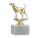 Pokal Kunststofffigur Coonhound gold auf weißem Marmorsockel 13,3cm