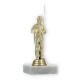 Trophy plastic figure angler gold on white marble base 15,8cm