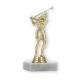 Pokal Kunststofffigur Golf Damen gold auf weißem Marmorsockel 15,0cm